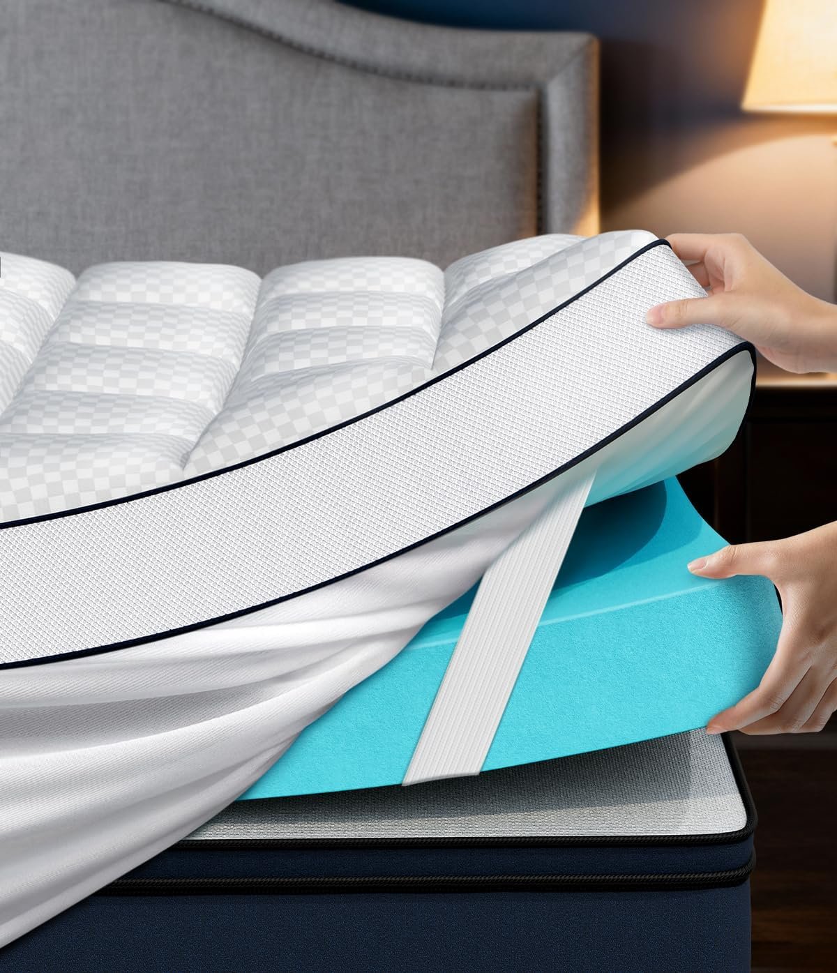 Cal King 4″ Dual Layer Memory Foam Mattress Topper, Cooling Gel Pad