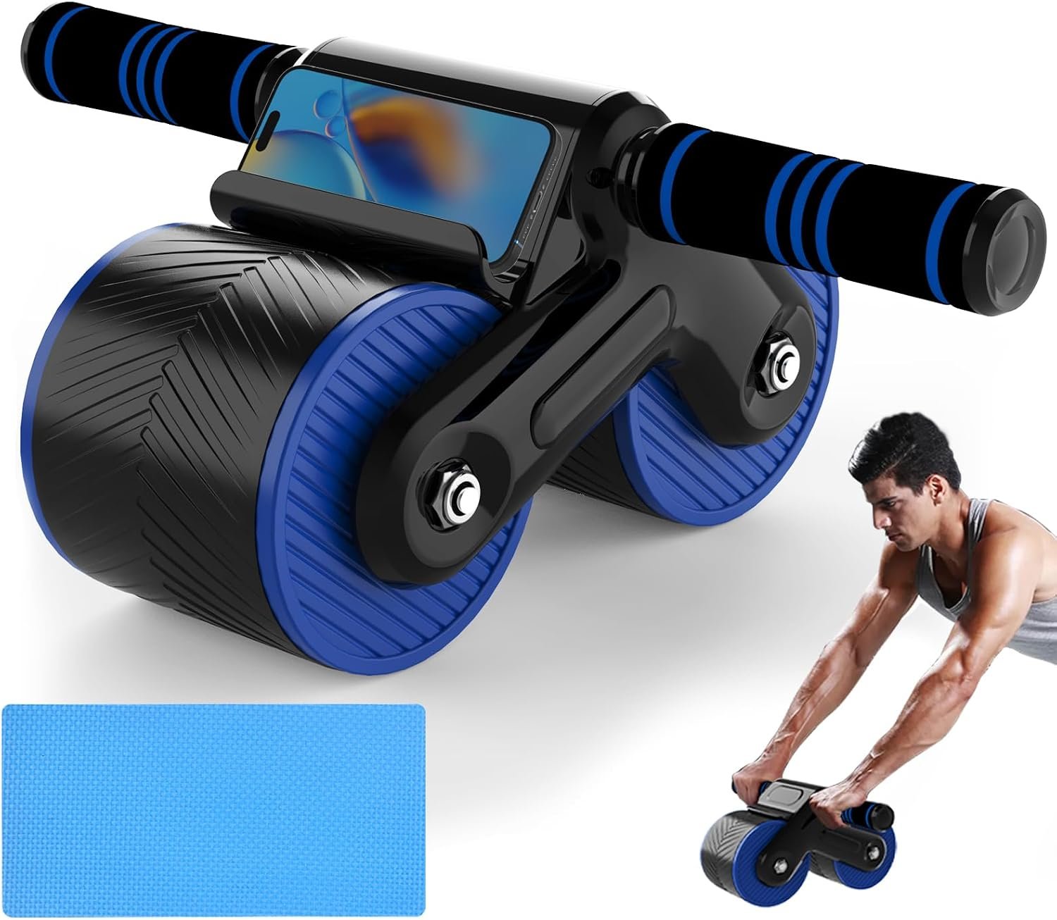 Auto Rebound Ab Roller with Kneeling Mat Exercise Wheels for Beginner