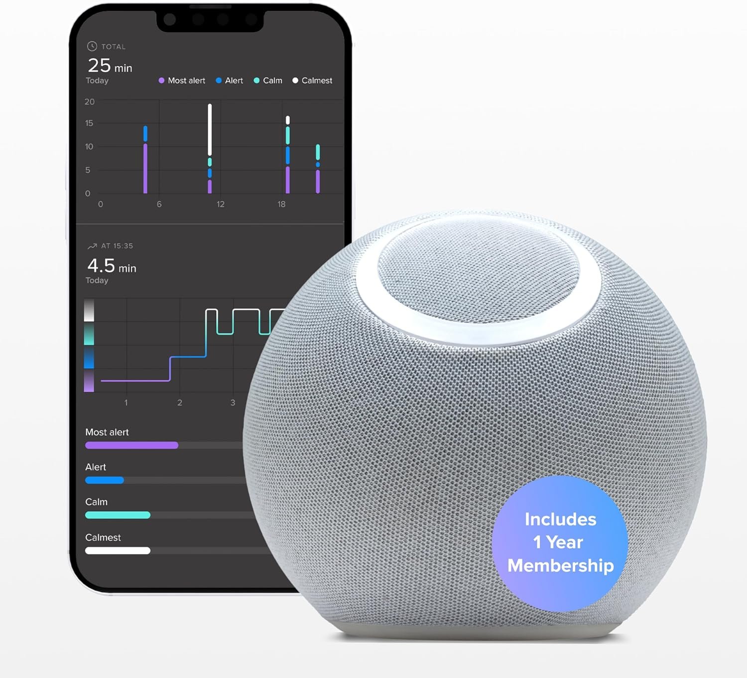 Reflect Orb Smart Biofeedback Device for Stress Relief, Mindfulness & Anxiety, Real-Time Heart Rate & Skin Conductance Tracking, Guided Breathing & Meditation App, 1-Year Membership