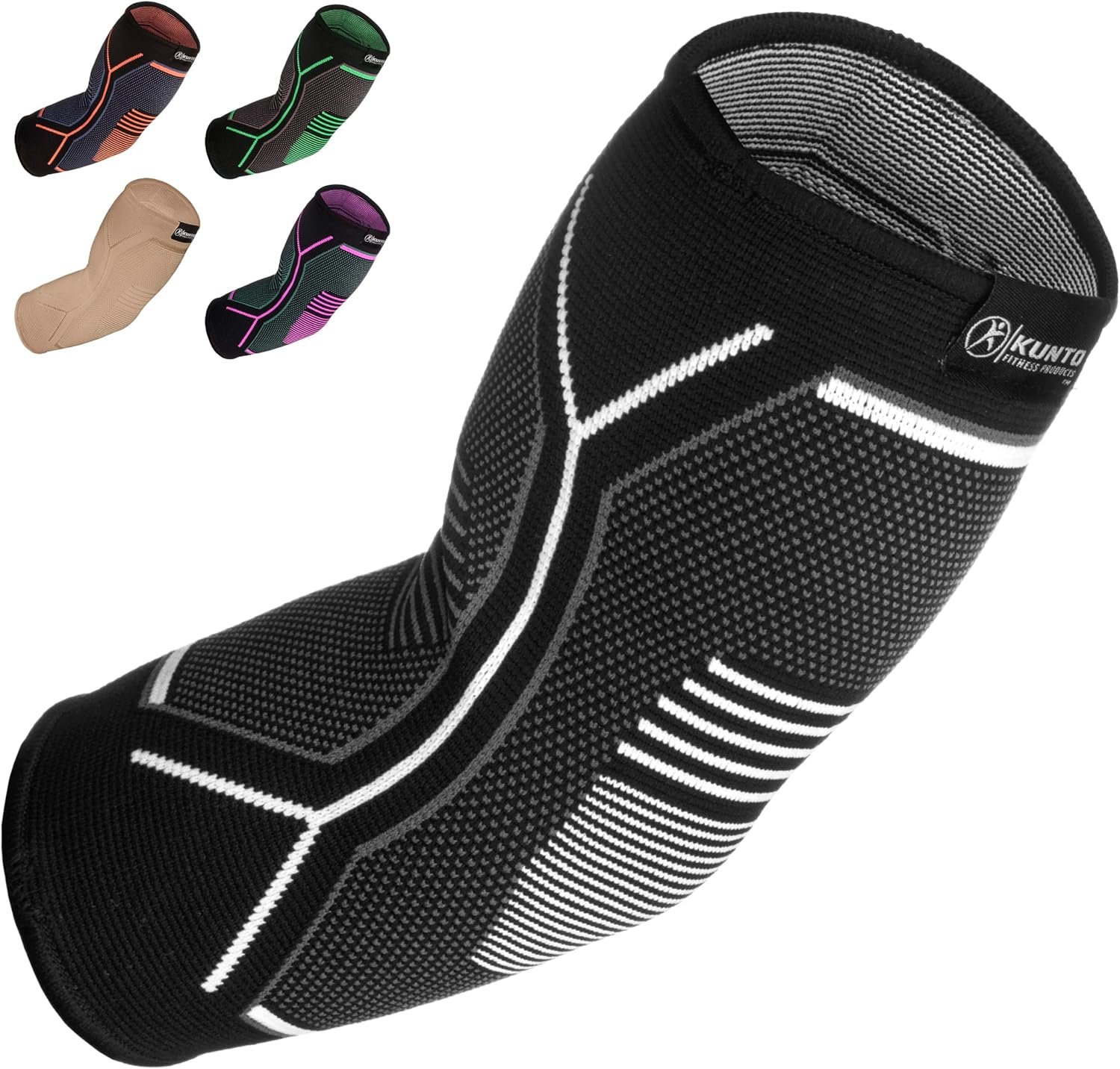 Kunto Fitness Elbow Brace Compression Support Sleeve (Shipped From USA) for Tendonitis, Tennis Elbow, Golf Elbow Treatment – Reduce Joint Pain During Any Activity!