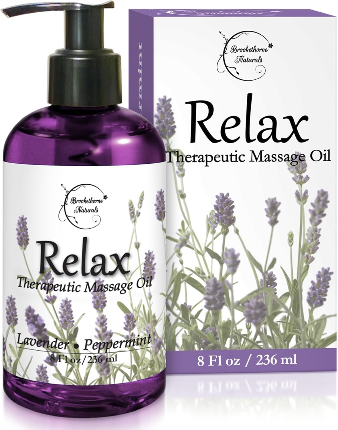 Relax Therapeutic Body Massage Oil – with Best Essential Oils for Sore Muscles & Stiffness – Lavender, Peppermint & Marjoram – All Natural – with Sweet Almond, Grapeseed & Jojoba Oil 8oz