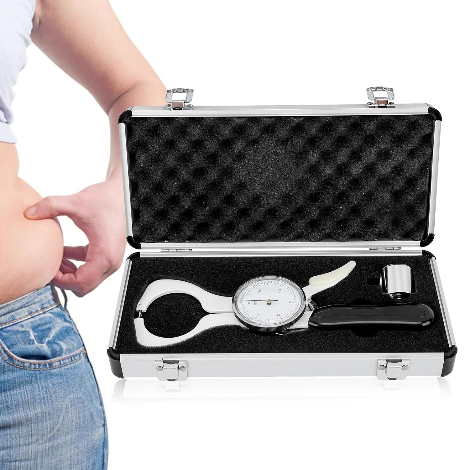Skinfold Body Fat Caliper Measuring Tool,Body Fat Caliper Tester for Monitoring Fitness