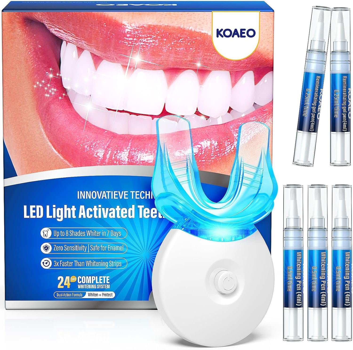 Teeth Whitening Kit with LED Light – 3 Whitening Gel Pens + 2 Desensitizing Pens – 35% Carbamide Peroxide – Whiten Teeth in 7 Days – Safe for Sensitive Teeth & Enamel, 0.7 Fl Oz (Grape)