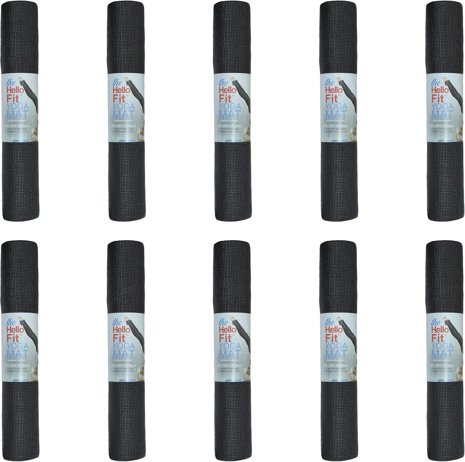 Bulk Yoga Mats, 10 Pack, 4mm Thick, 68x24in