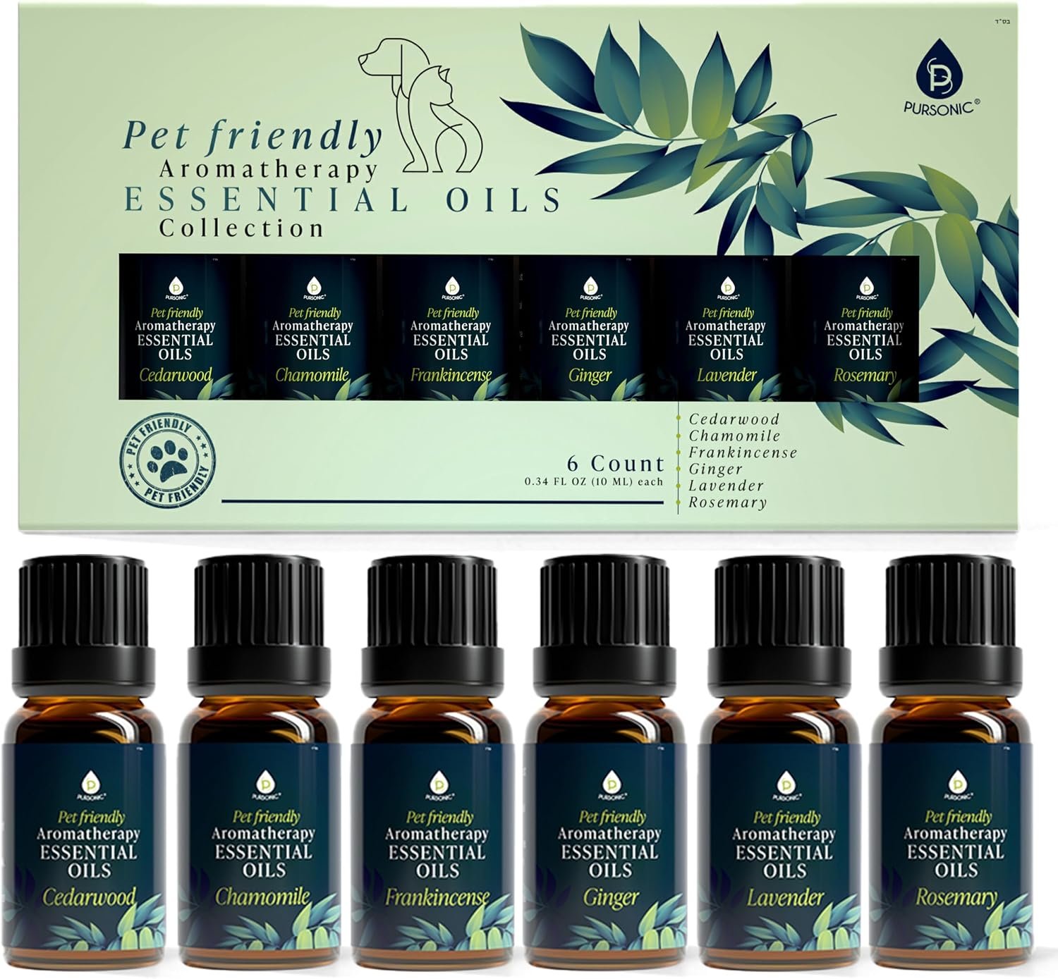 PURSONIC Pet Friendly Aromatherapy Essential Oils Collection, 6-Count – Safe for Dogs and Cats, Natural Relaxation and Stress Relief