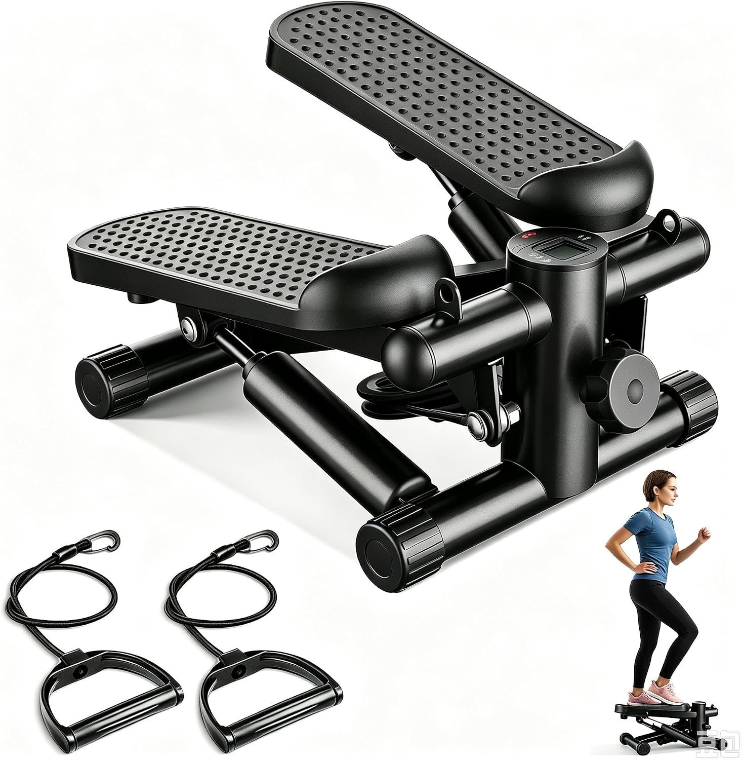 Sweetcrispy Mini Stair Steppers with Resistance Bands for Exercise at Home, Portable Exercise Twist Stepper Machine for Full Body Workout, 300LBS Capacity