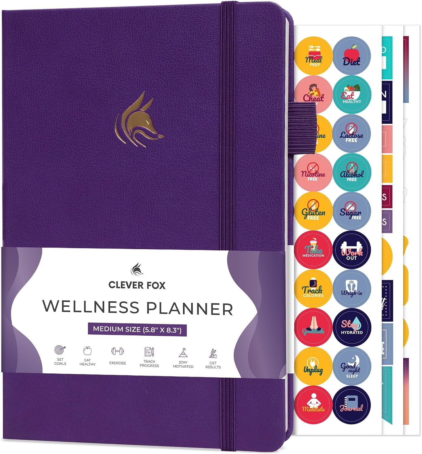Clever Fox Wellness Planner & Food Journal for Weight Loss, A5 Purple