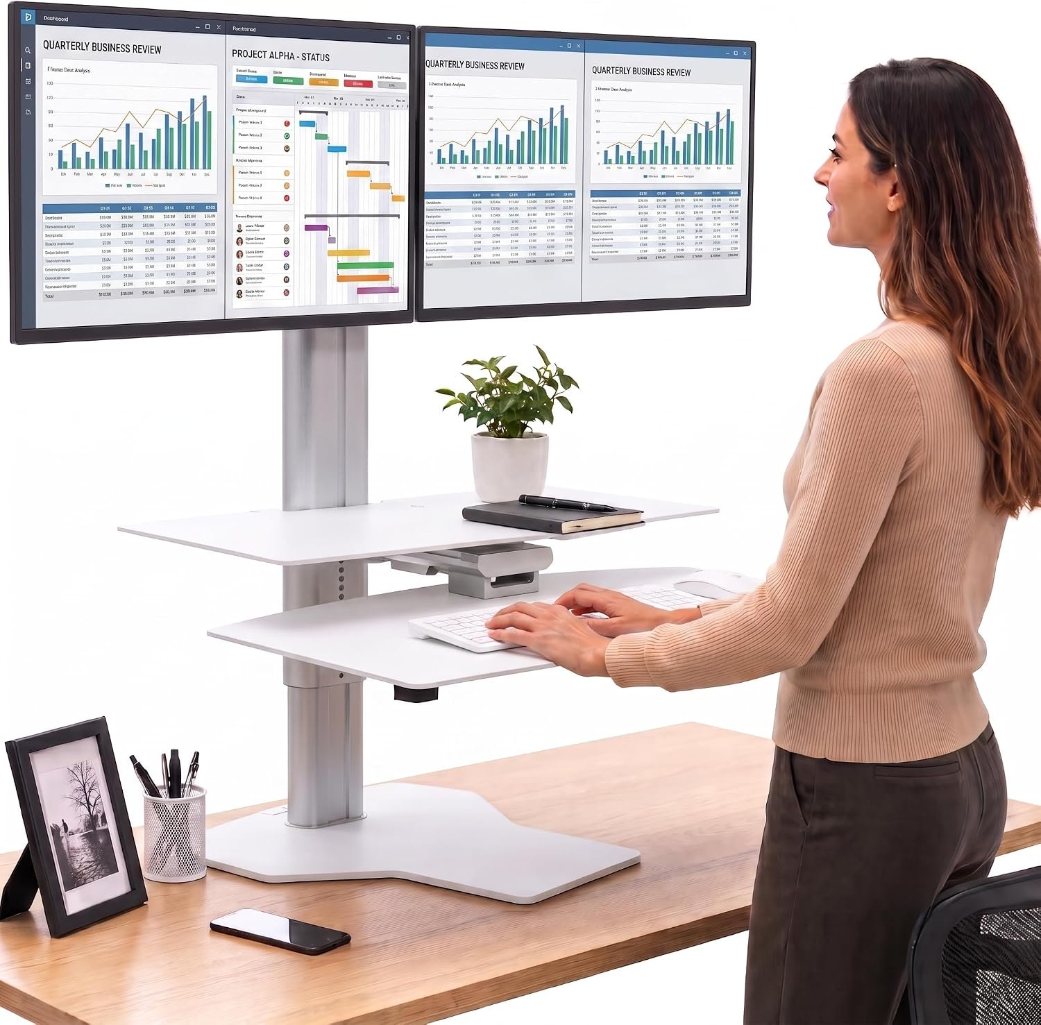 Perfect POSTURE Standing Desk Converter – Dual Monitor Riser – 18″ Lift