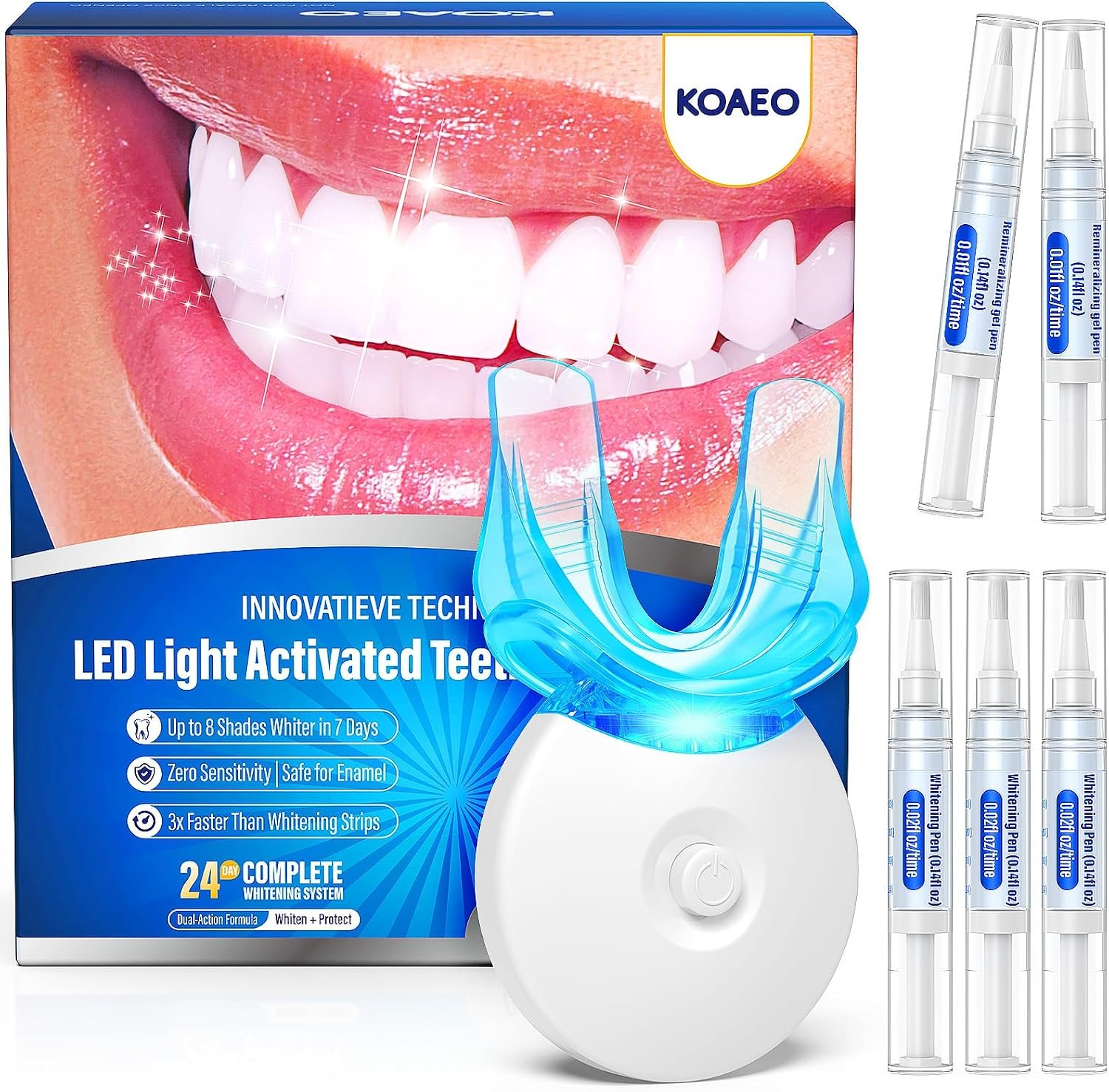 Teeth Whitening Kit with LED Light – 3 Whitening Gel Pens + 2 Desensitizing Pens – 35% Carbamide Peroxide – Whiten Teeth in 7 Days – Safe for Sensitive Teeth & Enamel, 0.7 Fl Oz (Mild Mint)