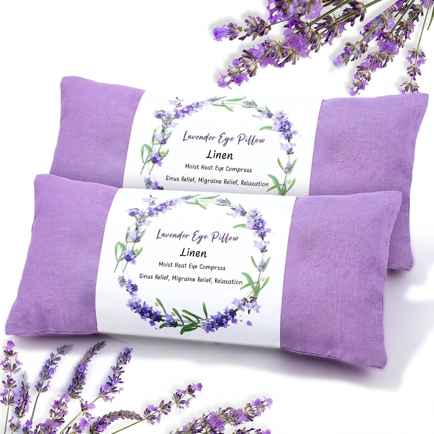 Novabright 2 Pcs Organic Linen Weighted Lavender Eye Pillow for Relaxation Sleeping Eye Mask for Yoga Stress Relief Microwavable Heating Pad & Cool Compress Meditation Gifts