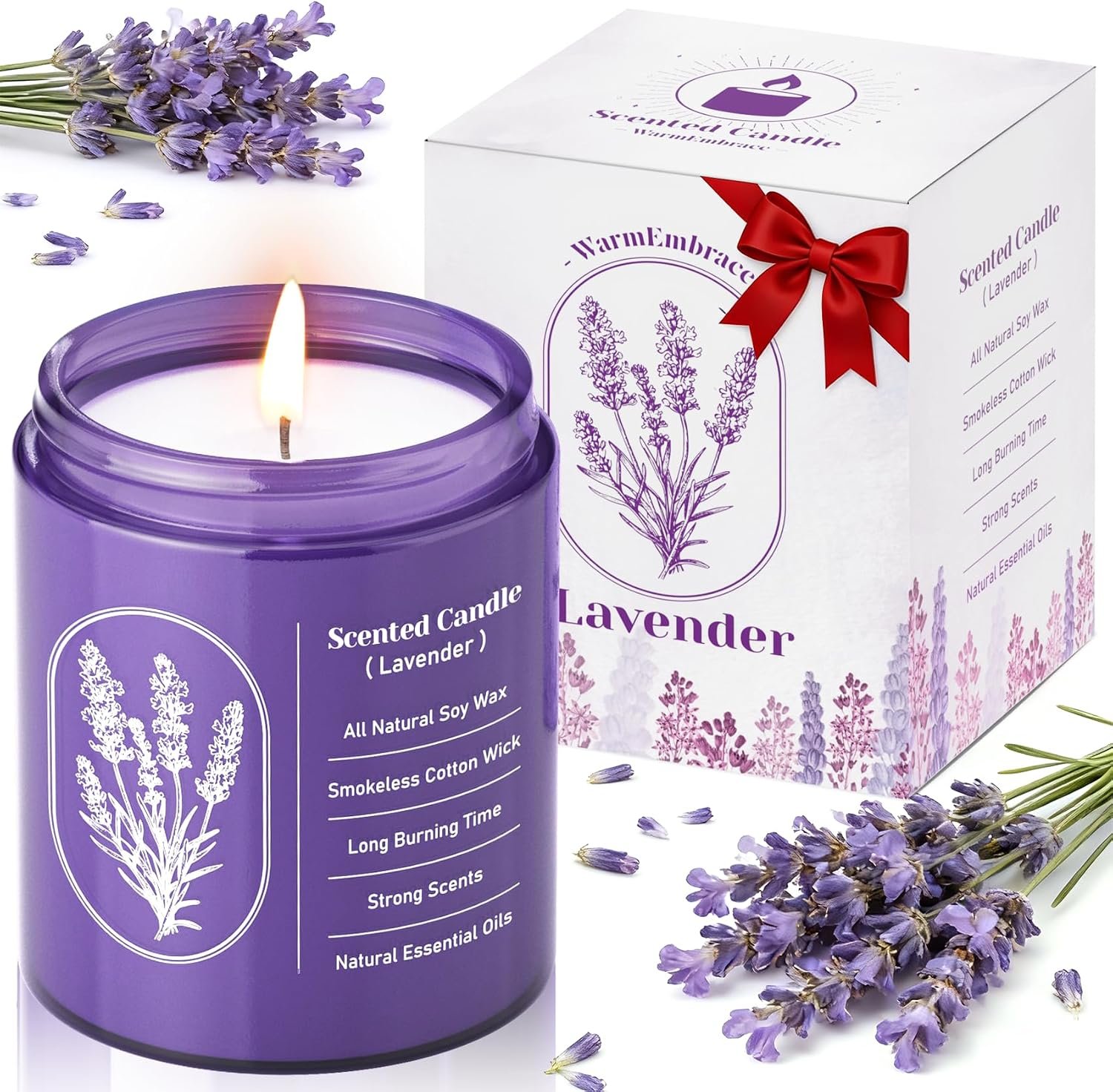 WarmEmbrace Lavender Scented Soy Candle for Women & Men, 7.6 Oz Jar Candle