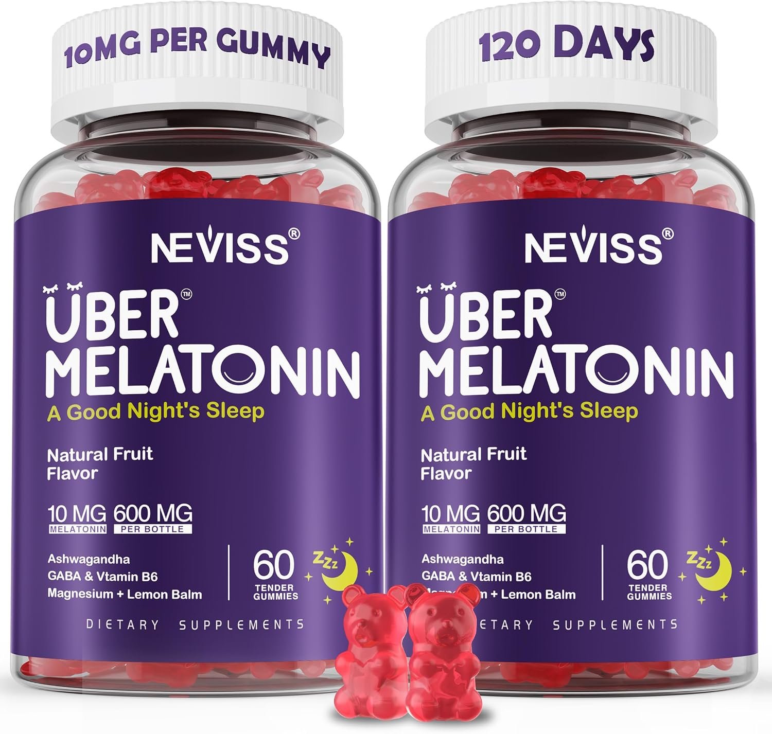 NEVISS Melatonin 10mg + Magnesium Glycinate Gummies for Adults, Not Groggy