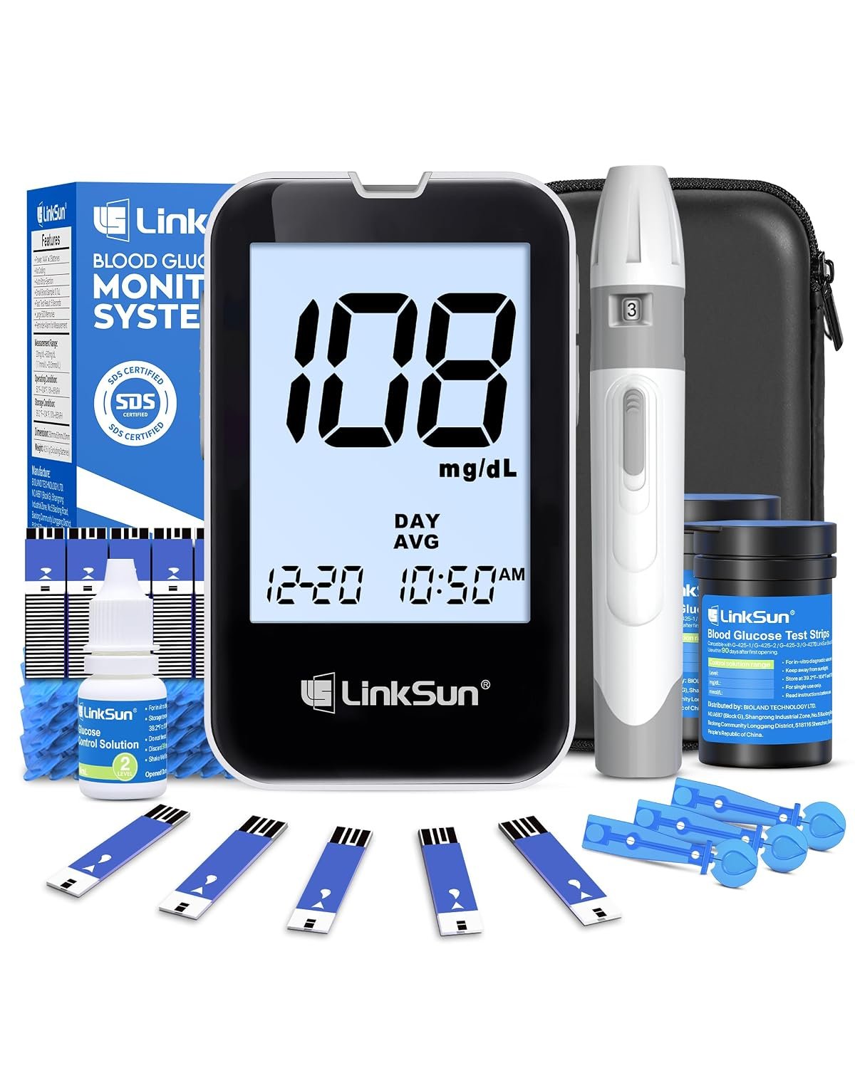 LinkSun Blood Sugar Testing Kit, 100 Strips & Lancets for Seniors, G-425-2V