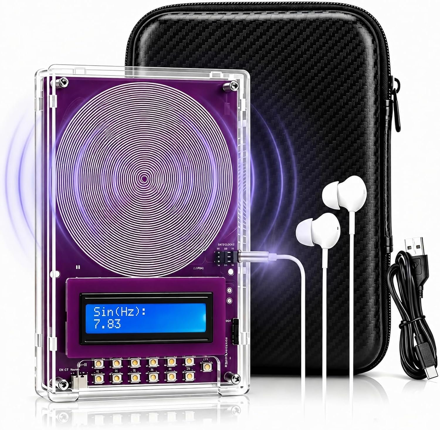 7.83Hz Frequency Generator for Healing Set with Headphones for Sleep, Meditation, Focus & Stress Relief, 0.01Hz-200kHz Sine Wave Device with LCD Display, USB Powered
