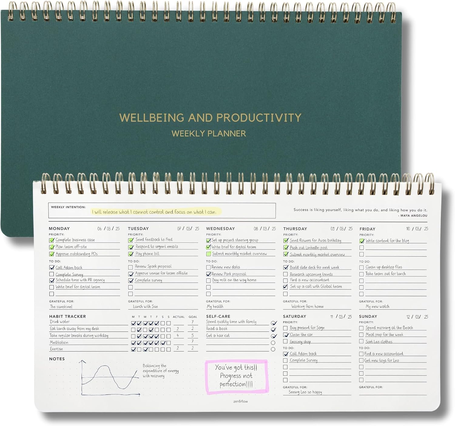 Zen & Flow – Undated Weekly Planner, Dashboard Desk Pad, To Do List Notepad, Productivity, Habit Tracker, Desk Notepad, Dashboard Planner