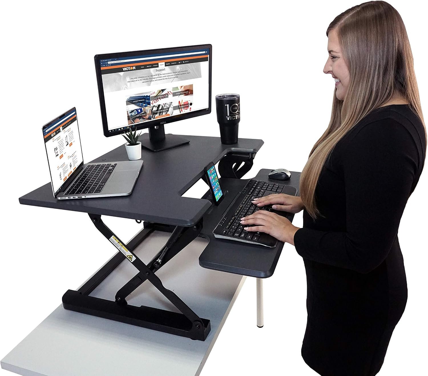 Victor High Rise 31-Inch Desk Converter, Height Adjustable Sit to Stand Riser, Dual Monitor and Laptop Workstation with Keyboard Tray, Gray