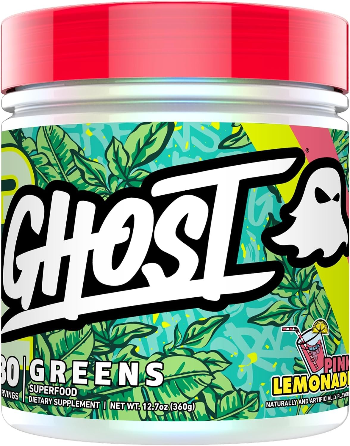 GHOST Greens Powder, Pink Lemonade, 30 Servings, Gluten-Free