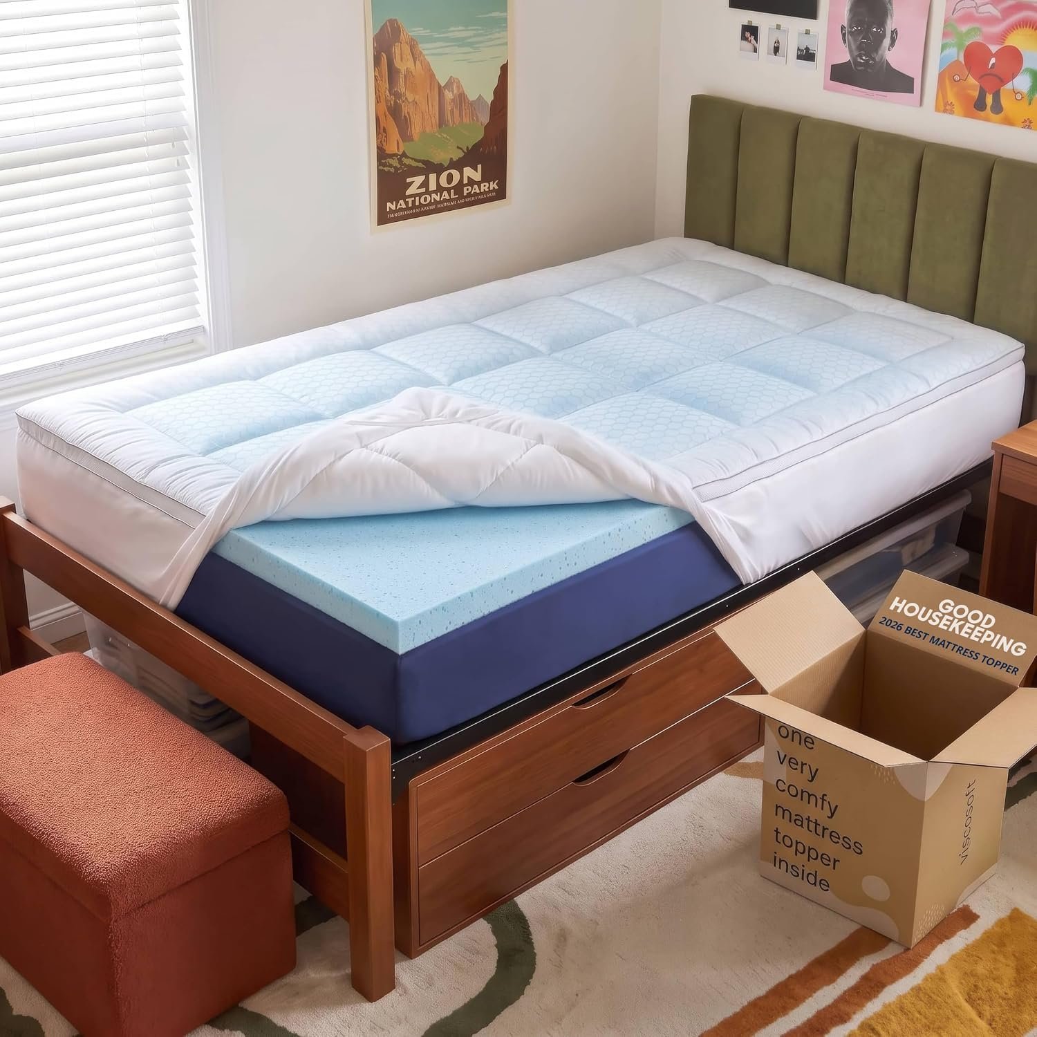 Viscosoft 4 Inch Hybrid Mattress Topper Twin XL – Memory Foam & Pillow Top