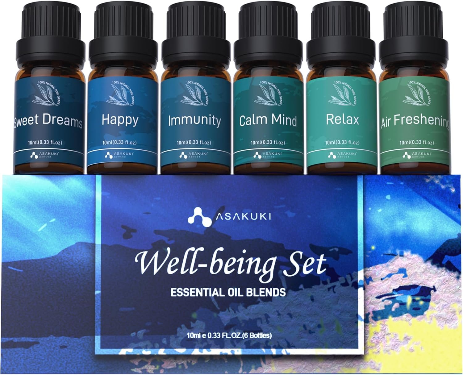 ASAKUKI Essential Oils, Well-Being Diffuser Oils Gift Set, 6x10ml