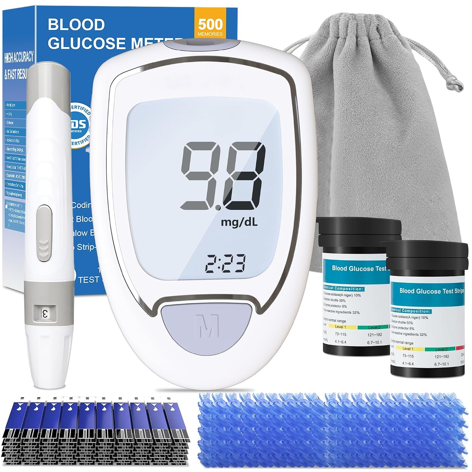 Blood Glucose Monitor, Glucometer Kit with 100 Strips and Lancets, Diabetic Testing Kit with Auto Eject, No Coding, Large Display for Seniors, Blood Sugar Testing Kit for Travel & Home Use