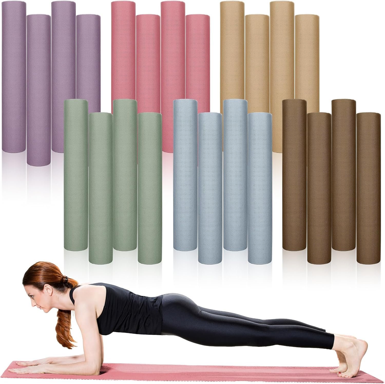 Timgle 24 Pack 68″ x 24″ Yoga Mat Bulk, 4mm Thick Extra Long Sports Mat Anti Slip Tear Resistant Yoga Exercise Set for Fitness Stretching Home Workout Gym and Studio