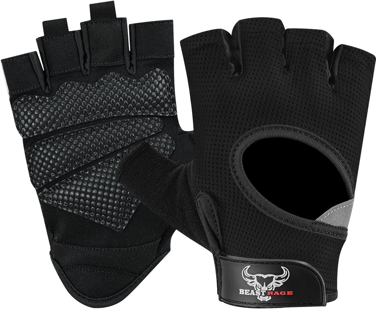 BEAST RAGE Workout Gloves for Men and Women, Fingerless Weight Lifting Gloves with Palm Protection Padding, Breathable and Lightweight Gym Gloves for Weightlifting, Cycling, Exercise, Training Pull Up