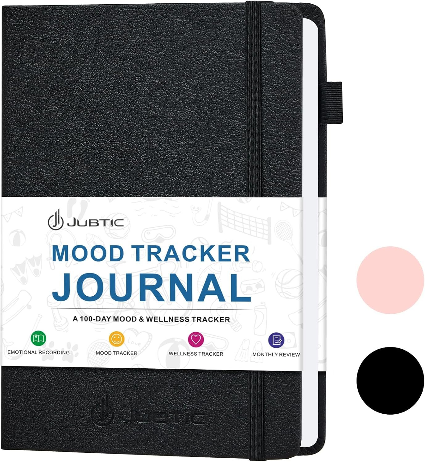 JUBTIC Mood Tracker Journal, 100-Day Mental Health Journal, Black
