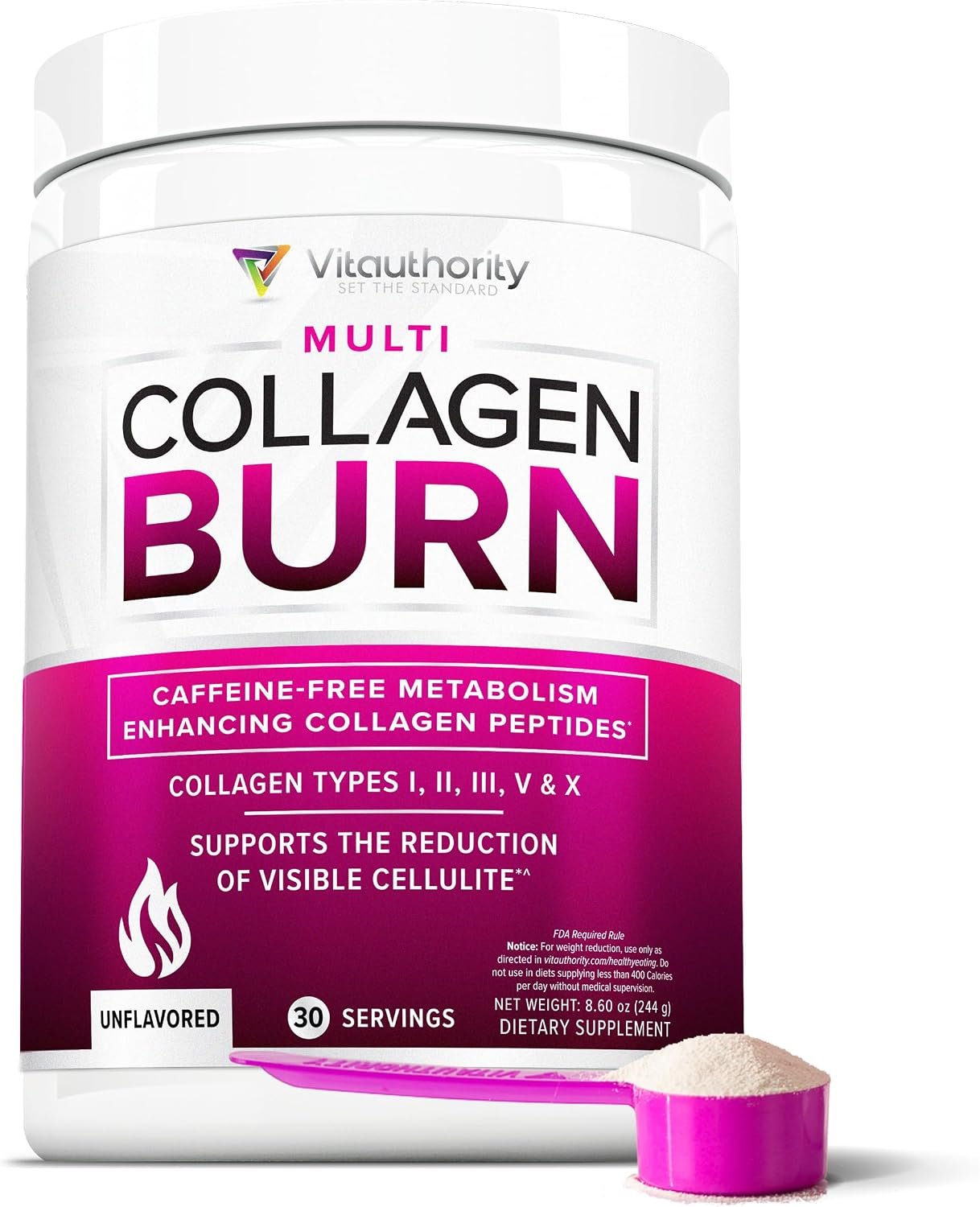 Hydrolyzed Collagen Powder for Weight Loss – Burn Ultimate Beauty Complex Multi Peptides Powder for Women with Types I II III V and X for Fat Burning Support Unflavored 30 Servings
