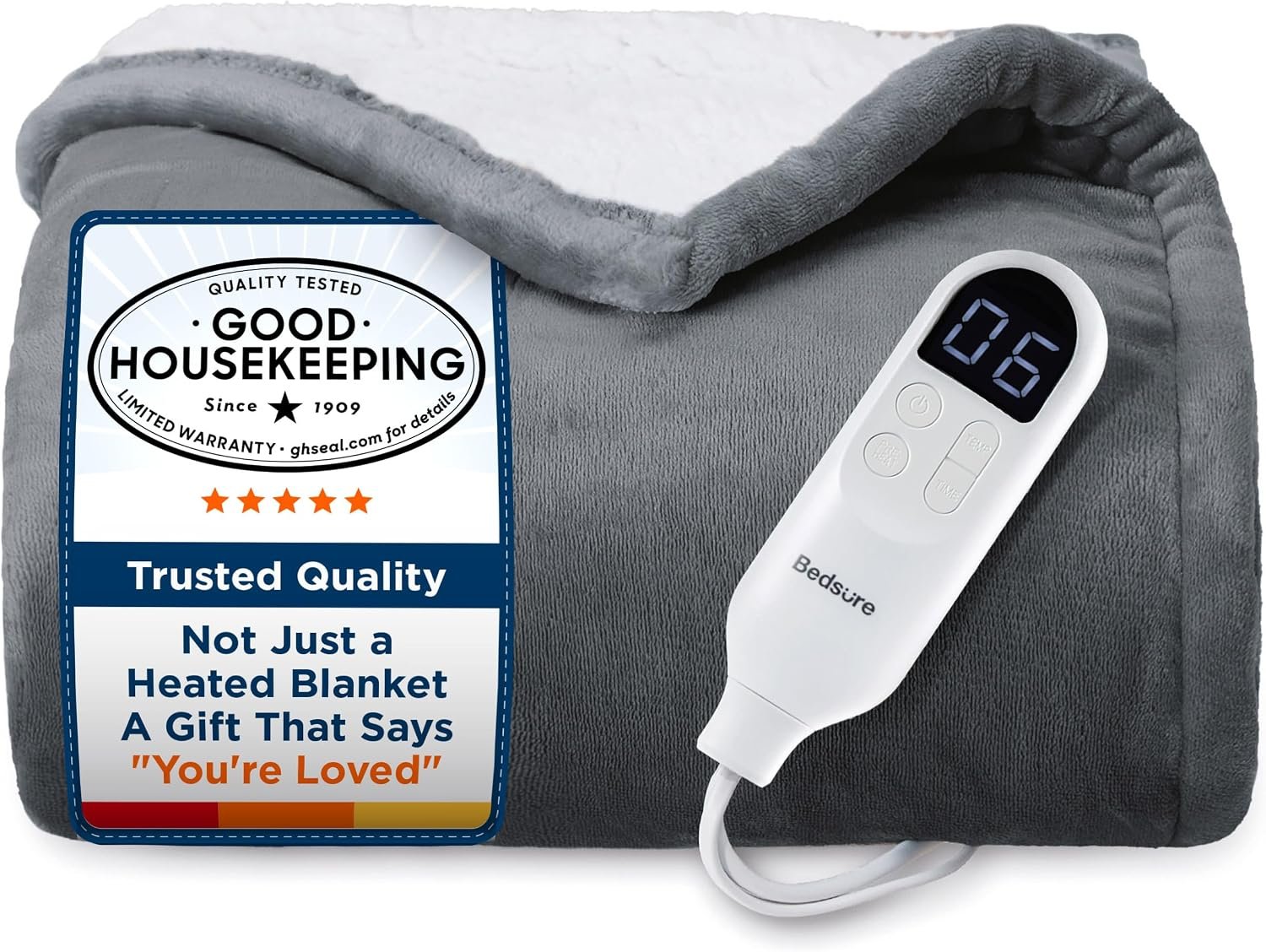 Bedsure Heated Blanket Throw Blanket with Preheat Function – Fast Heating Electric Blanket, Soft Flannel Throw with 6 Time Settings(Up to 10H), 6 Heating Settings, Gifts for Grandma (50″x60″, Grey)