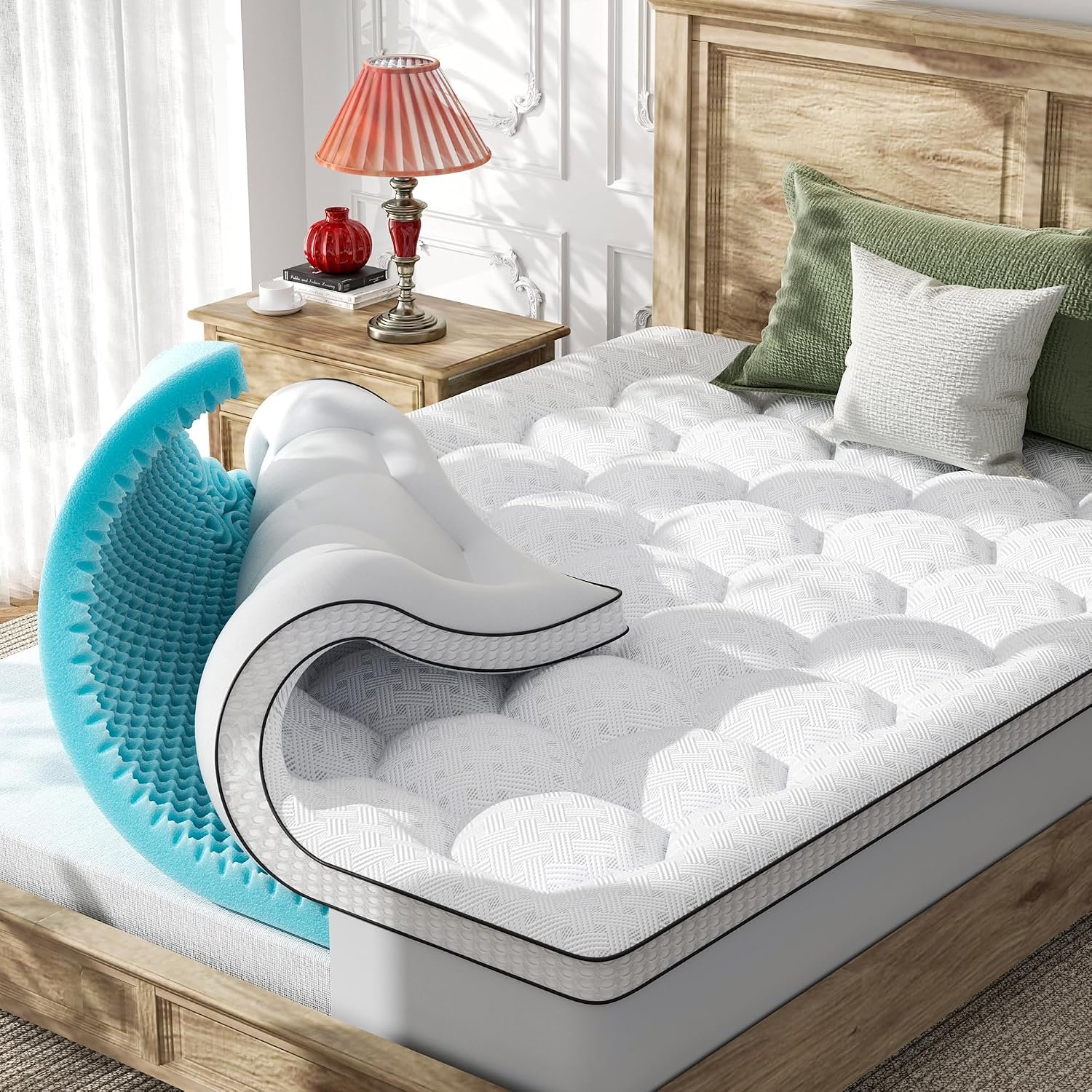Dual Layer 4 Inch Queen Size Mattress Topper, Memory Foam Mattress Topper