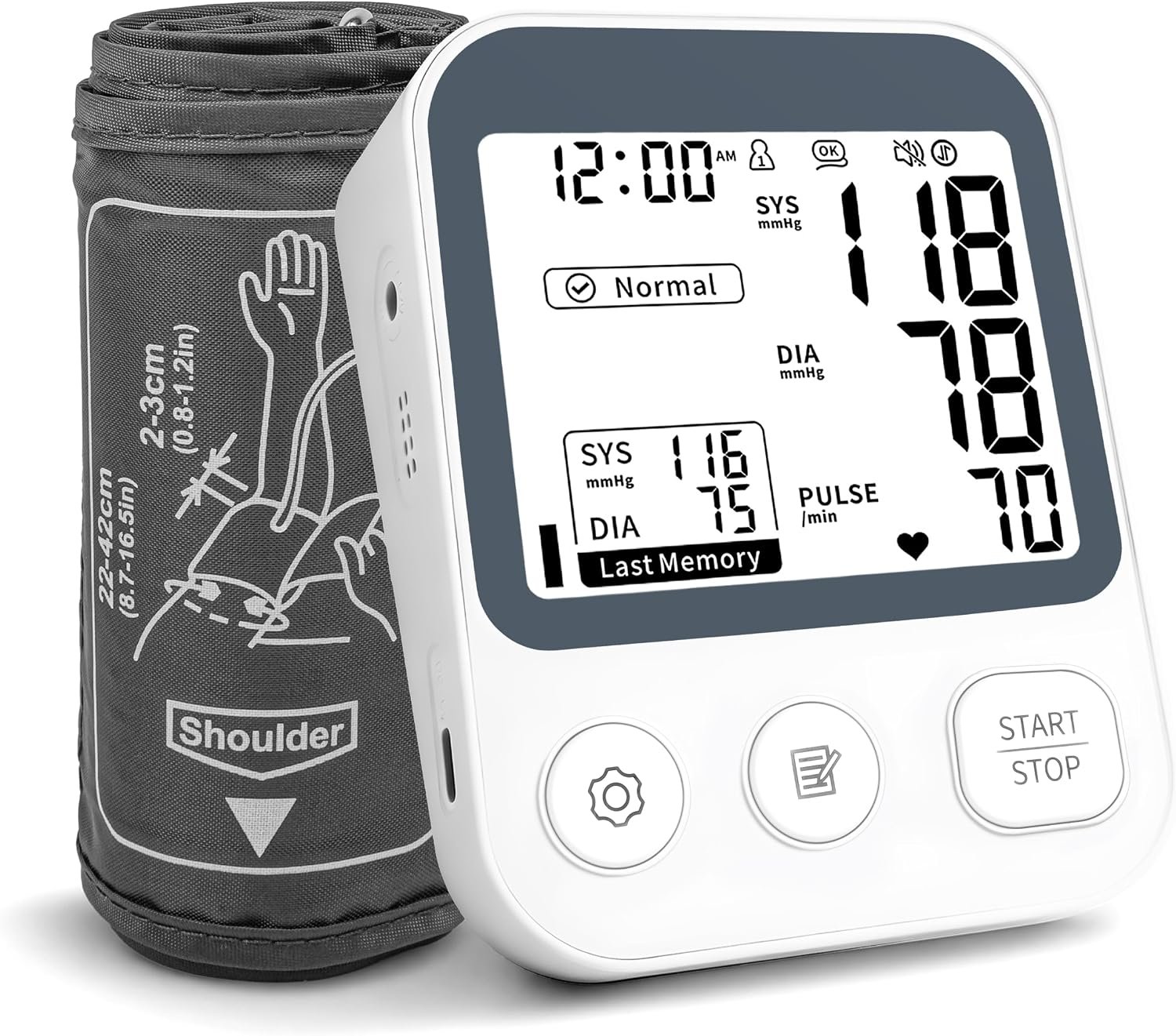 Blood Pressure Monitor Large Upper Arm Cuff 8.7″ -16.5″, Dark Grey
