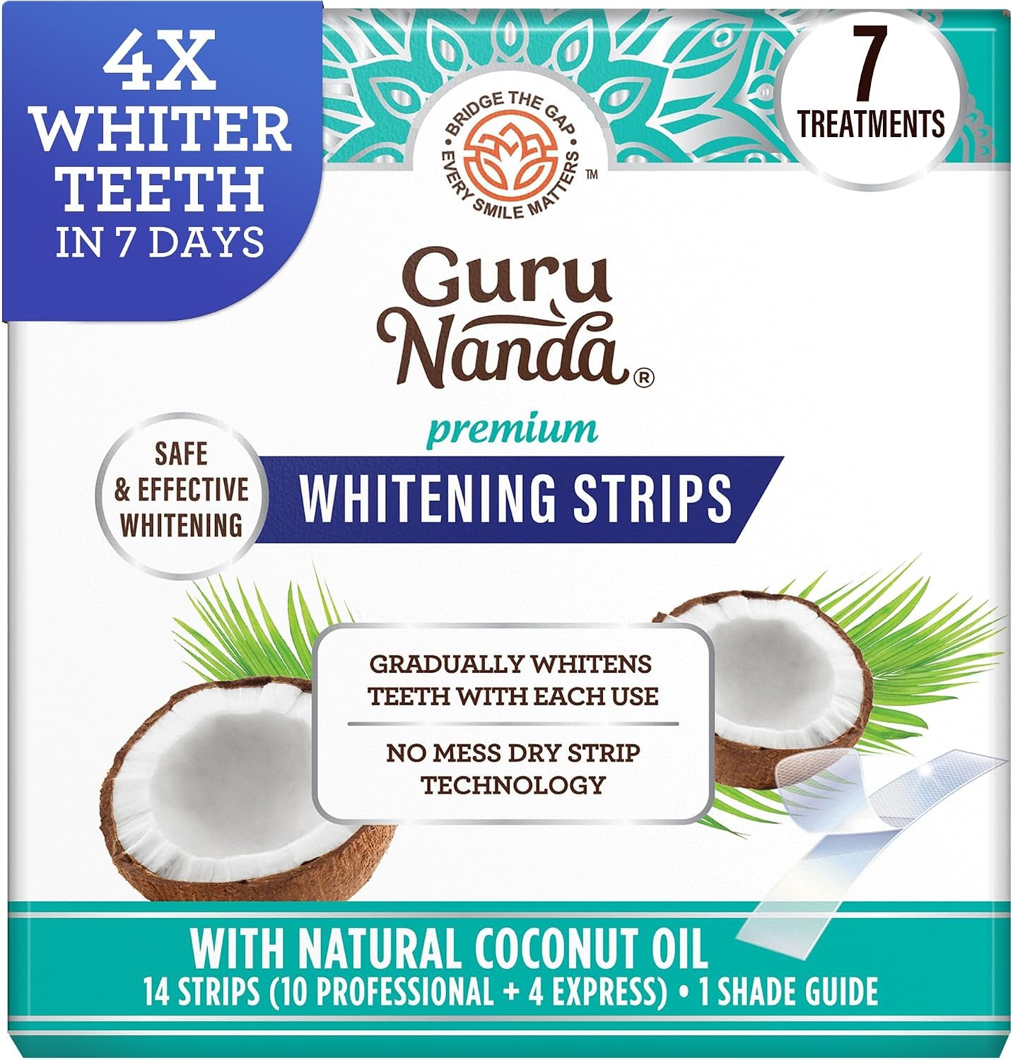 GuruNanda Teeth Whitening Strips – 4X Whiter Teeth, 7-Day Whitening Kit