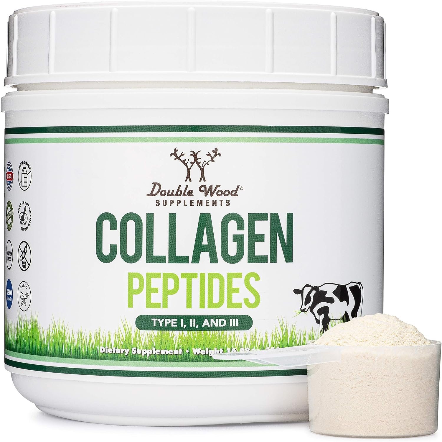 Collagen Peptides Powder, Type I, II + III, Skin, Hair + Joint, 16 oz