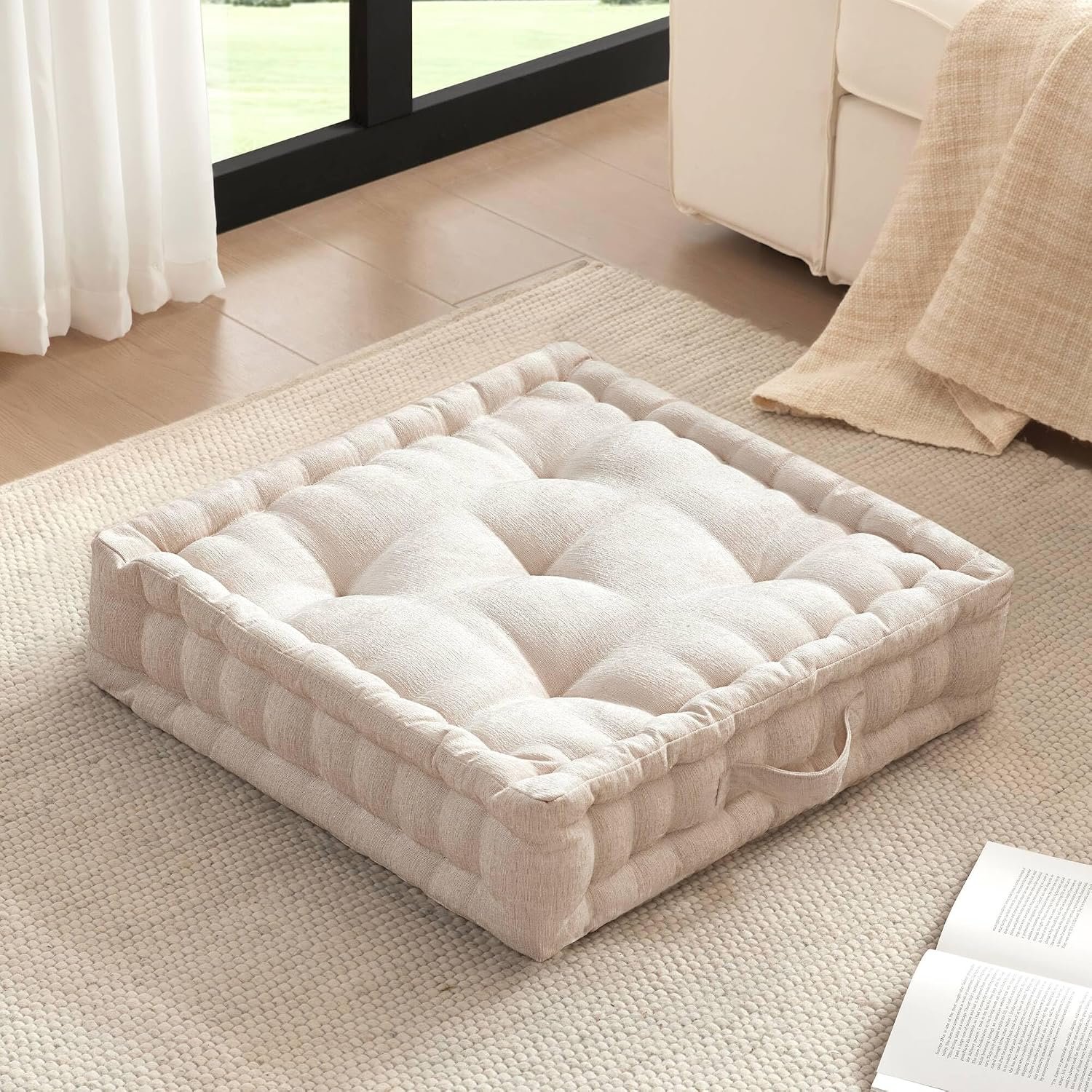 Intelligent Design Floor Pillow, Large Cushion for Meditation, 24×24 Ivory