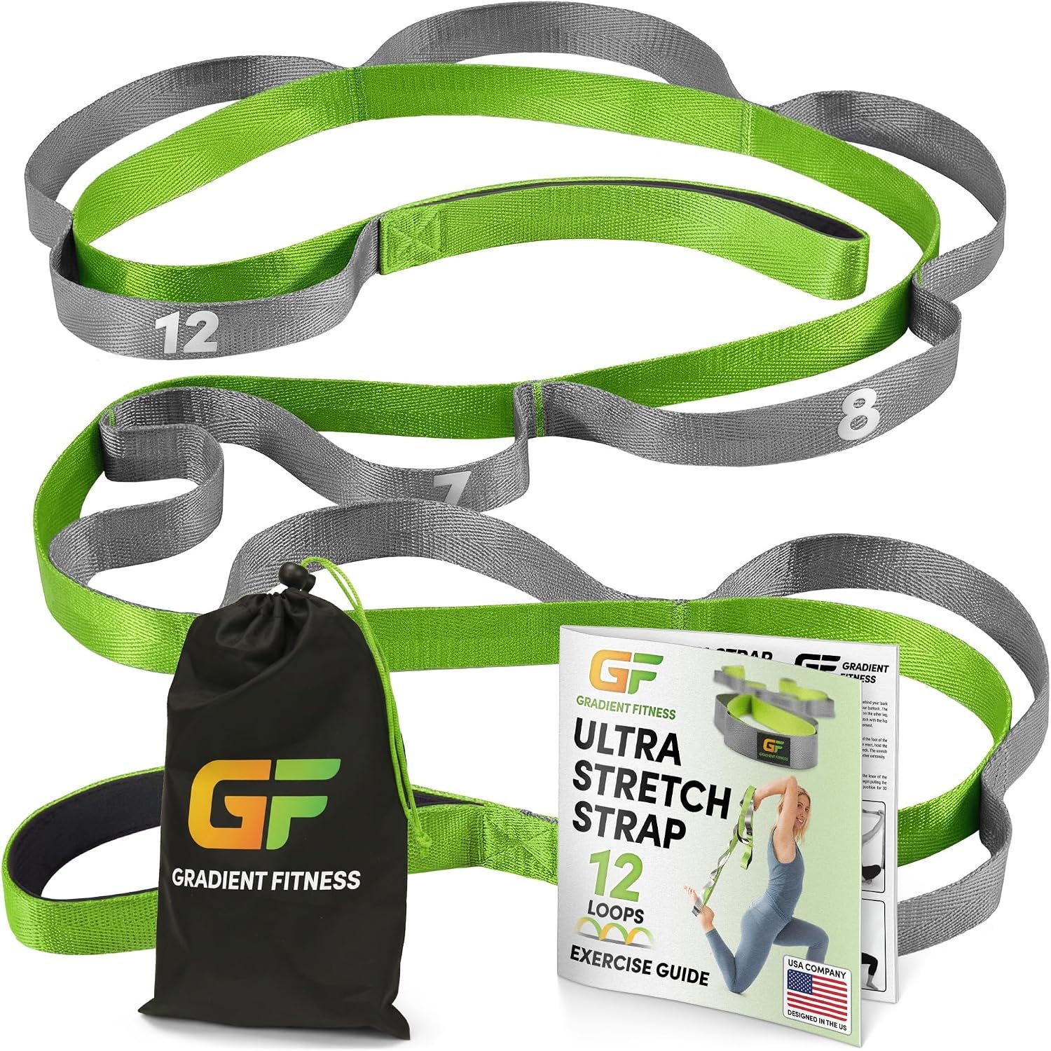 Physical Therapy Yoga Stretch Strap with 12 Loops, 1 Inch Wide, 8 Ft Long