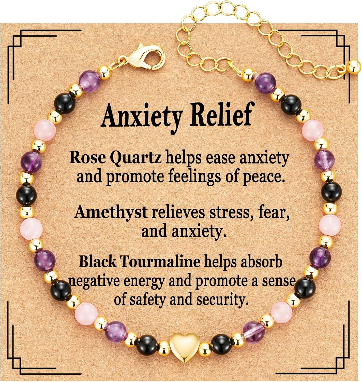 Natural Crystal Bracelet for Women, Anxiety Relief New Beginnings Triple Protection Money Empath Protection Jewelry 6.5+2 Inches