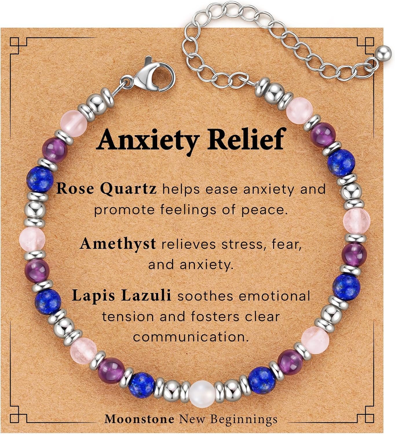 Zocomi Natural Healing Crystal Bracelet for Women, Anxiety Relief Triple Protection 7 Chakras Jewelry Gift for Friends Daughter Mom