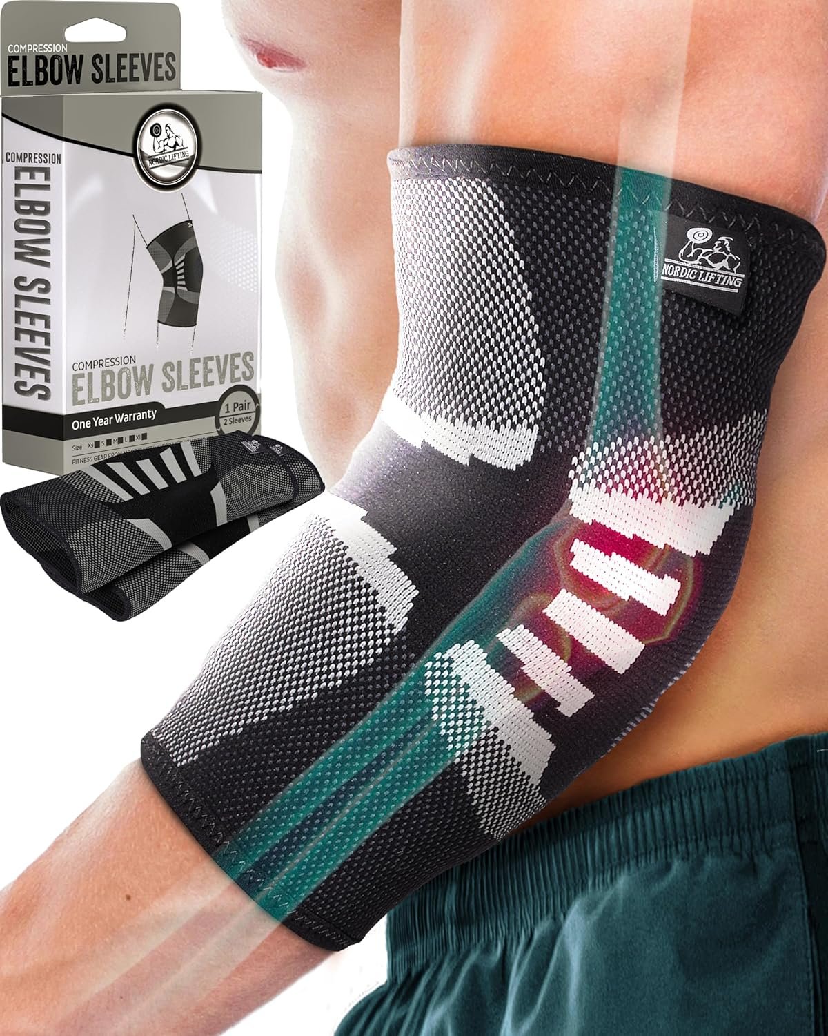 Nordic Lifting Elbow Compression Sleeves for Weightlifting and Fitness